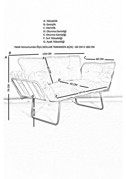 Medusa Collection Yatak Olabilen Mekanizmalı Ikili Kanepe | Kolları Açılan Katlanır Yataklı Koltuk – Keten Gri