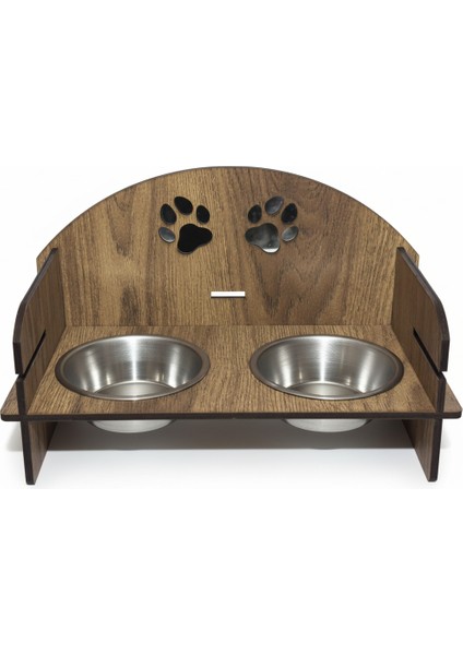 Ahşap Kedi Köpek Mama Kabı | Çift Hazneli Yükseltilmiş Stand | Kaymaz Tasarım | Paslanmaz Çelik Mama ve Su Kabı fırsatları