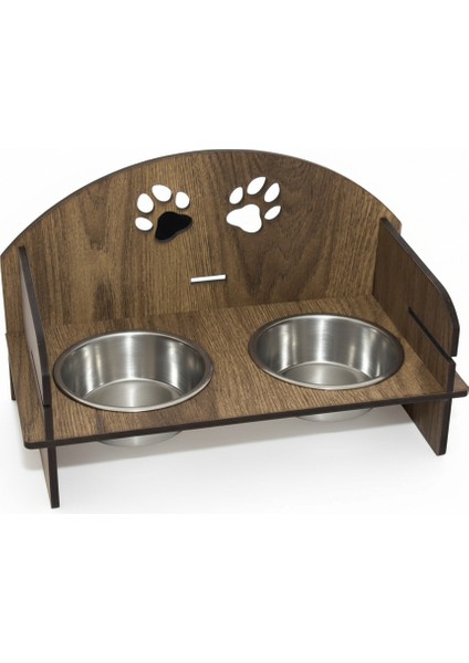 Ahşap Kedi Köpek Mama Kabı | Çift Hazneli Yükseltilmiş Stand | Kaymaz Tasarım | Paslanmaz Çelik Mama ve Su Kabı indirimleri