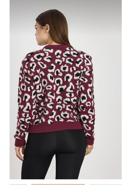 Leopar Detay Bordo Triko Kazak modelleri
