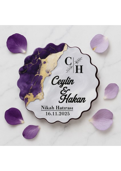 50 Adet Epoksi-Mermer Görünümlü Kişiye Özel Ahşap Magnet – Mor - Nikah & Düğün Hediyeliği fırsatları