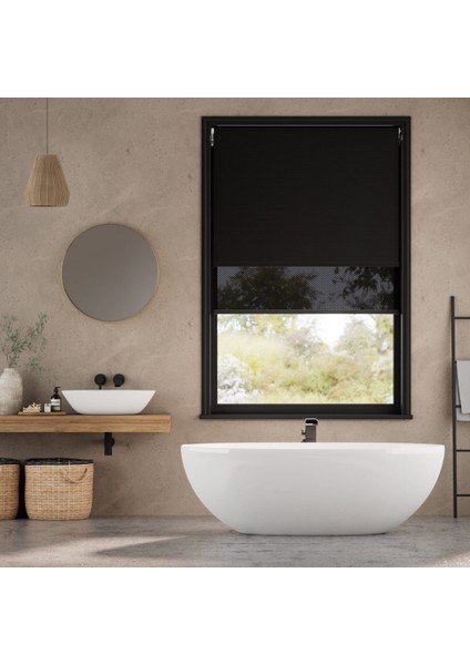 Sunscreen Çiftli Sistem Blackout Stor Perde (Screen+ Blackout Stor) Alüminyum Kasalı Yüksek Kaliteli - Siyah BLACKOUTV05/SCREENV25