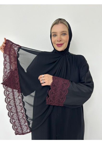 Bordo Dantelli Şallı Abaya Standart (38--44) fiyatları