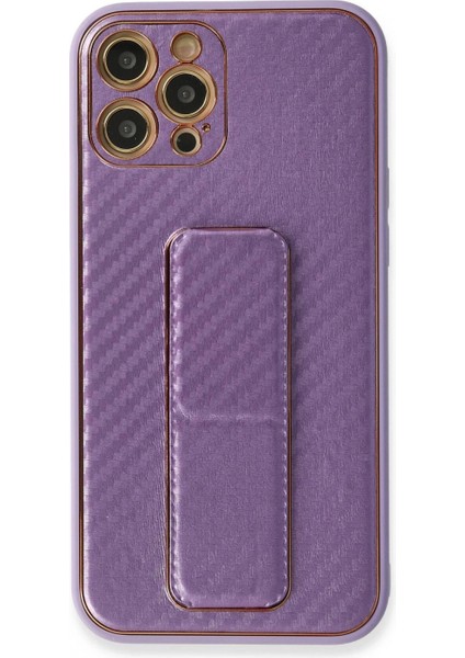 Ieg iPhone 12 Pro Kılıf Coco Karbon Standlı Kapak - Mor