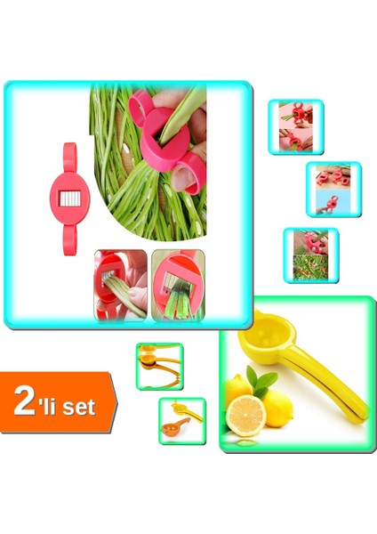 Ayarlanabilir Yeşil Fasulye Dilimleme Kesici + Limon Sıkacağı Limonatör Plastik - 2li Set E9F7X8