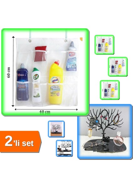 8 Cepli Askılı File Organizer + Siyah Geyik Şeklinde Mücevher Düzenleyici Organizeri - 2li Set Q3A0H