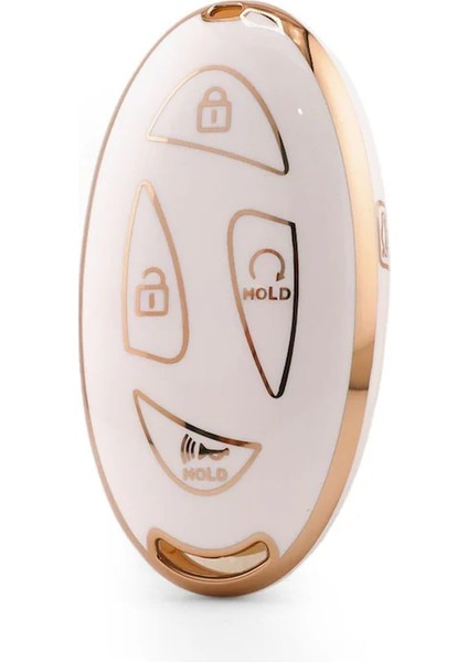 Hyundai Yeni Tucson Ioniq Kona 5 Buton Nano Anahtar Kılıfı Beyaz Gold Renk