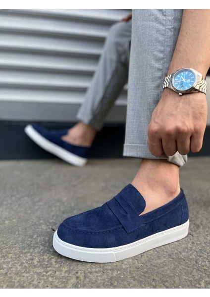 JY180 Estilo x Bağcıksız Süet Erkek Günlük Spor Klasik Ayakkabı - Lacivert