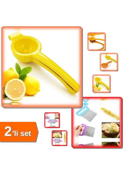 Limon Sıkacağı - Limonatör Plastik + Pratik Kolay Patates Sebze Dilimleyici Doğrama - 2li Set R3E6G2