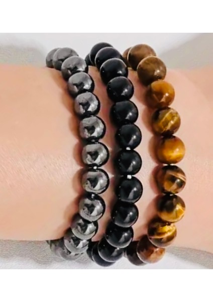 Hematit Onix Kaplangözü Set Enerji Bileklik Seti .