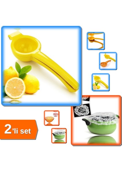 Pratik Limon Sıkacağı - Limonatör Plastik + 8 Adet Kullanışlı Tencere Tabak Bonesi - 2li Set B7M2Z3
