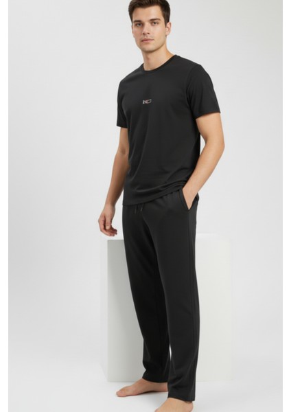 %100 Pamuk Penye Süprem Erkek 2'li Pijama Takımı Koyu Antrasit Kısa Kol Cep Ipli Relax Fit Düşük Pil Gücü modelleri