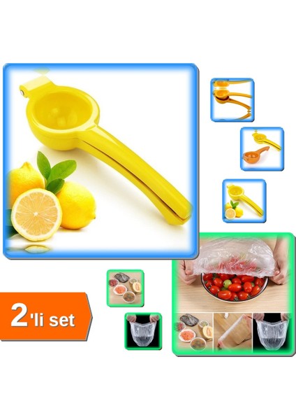 Limon Sıkacağı Limonatör Plastik + 100 Adet Tazelik Koruyan Tencere ve Tabak Bonesi - 2li Set D3Z7J6