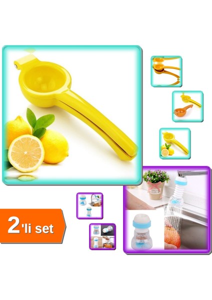 Limon Sıkacağı + 360 Derece Dönen Pervaneli Boncuklu Sıçratmaz Musluk Başlığı - 2li Set L8X8E0