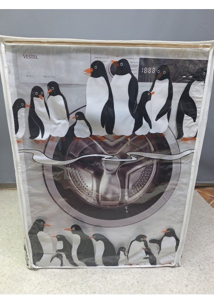 Fermuarlı Çamaşır ve Kurutma Makinesi Örtüsü [penguen Desenli]