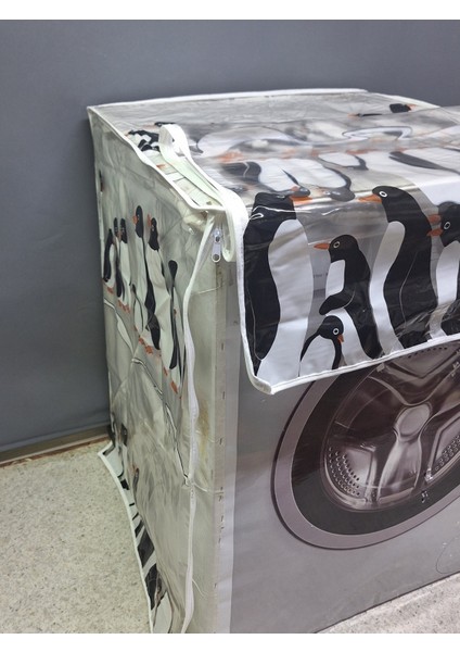 Fermuarlı Çamaşır ve Kurutma Makinesi Örtüsü [penguen Desenli]