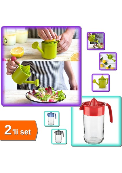 Bahçıvan Limon Sıkacağı Hazneli + Sürahi Tipi Cam Narenciye Sıkacağı 660 ml - 2li Set U7V6J3