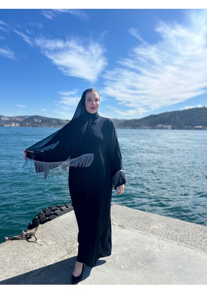 Gri Püsküllü Şallı Abaya Standart Beden (38--44) fiyatları