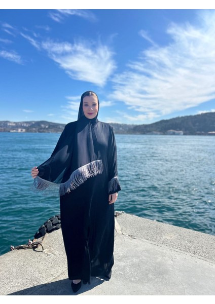 Gri Püsküllü Şallı Abaya Standart Beden (38--44) modelleri