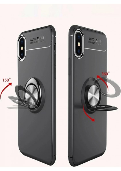 iPhone Xs Max Kılıf Range Yüzüklü Silikon - Siyah-Mavi fiyatları