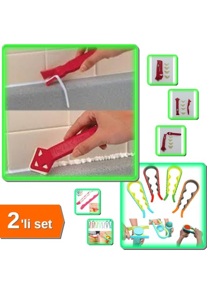Fayans Derz Silikon Sökme ve Çekme Aparatı + Kavanoz Kapağı Açma Aparatı 4 Fonksiyon - 2li Set L9W6G