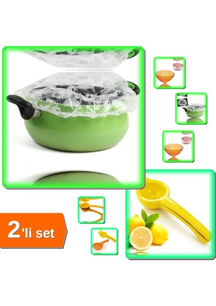 16 Adet Uzun Ömürlü Tencere Tabak Bonesi + Limon Sıkacağı - Limonatör - Plastik - 2li Set Q6P0S7