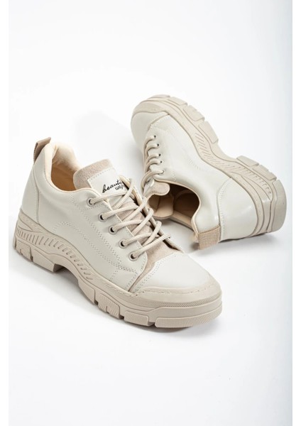 JANE Bağcıklı Ortopedik Kadın Sneaker Spor Ayakkabı - Krem