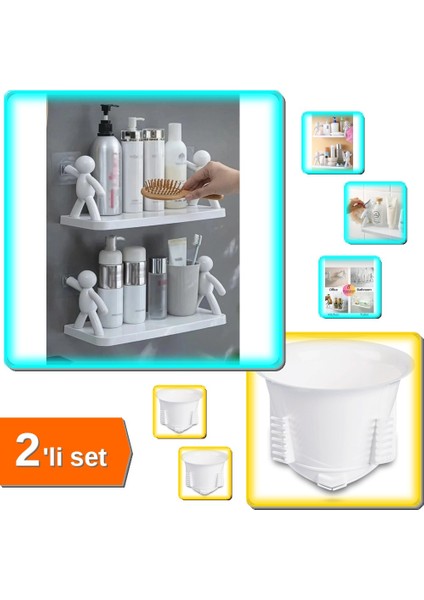 2 Adet Kendinden Yapışkanlı Makyaj Baharatlık Özel Raf + Iki Kapaklı Wc Kapağı - 2li Set L8L6J6