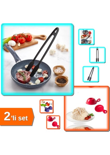 Dayanıklı Yapışmaz Plastik Izgara Maşası 30 cm + 2 Adet Sevimli Pilav ve Helva Kalıbı - 2li Set Z8U0