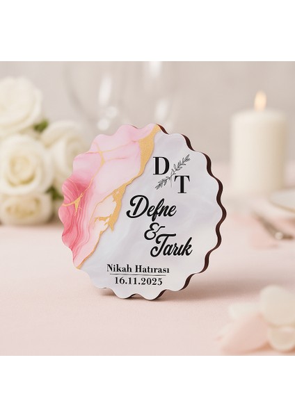 50 Adet Epoksi-Mermer Görünümlü Kişiye Özel Ahşap Magnet – Pembe - Nikah & Düğün Hediyeliği indirimleri