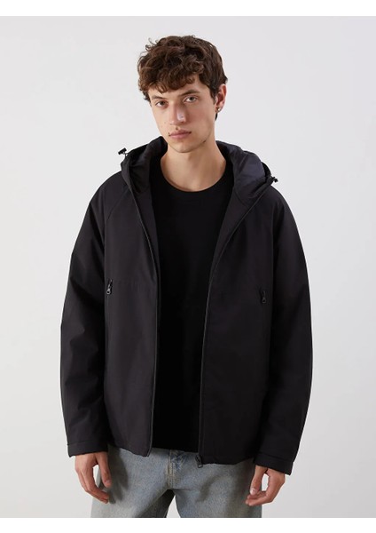 Xsıde Siyah Standart Kalıp Kapüşonlu Erkek Mont