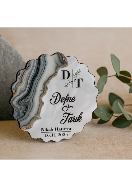 50 Adet Epoksi-Mermer Görünümlü Kişiye Özel Ahşap Magnet – Gri - Nikah & Düğün Hediyeliği modelleri