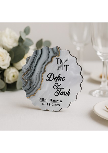 50 Adet Epoksi-Mermer Görünümlü Kişiye Özel Ahşap Magnet – Gri - Nikah & Düğün Hediyeliği fırsatları