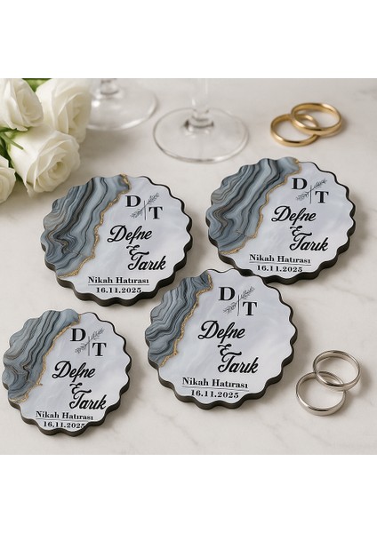 50 Adet Epoksi-Mermer Görünümlü Kişiye Özel Ahşap Magnet – Gri - Nikah & Düğün Hediyeliği indirimleri