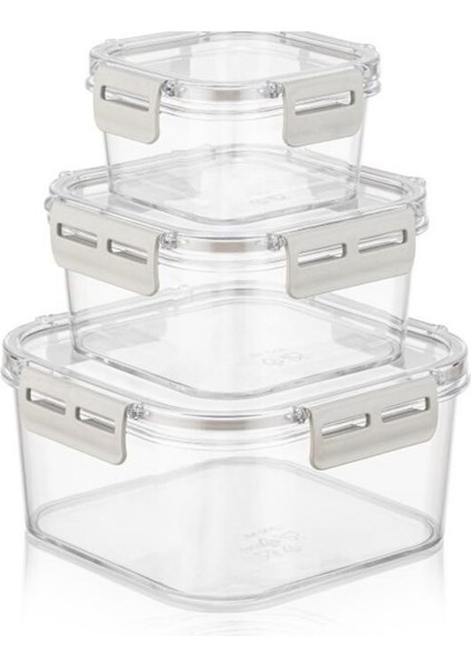 Buffer® 3'lü Pratik Silikon Contalı Sızdırmaz Kapaklı Sağlam Istiflenebilir Saklama Kapları