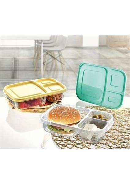 Buffer® 3 Bölmeli Sefer Tası Pratik Kolay Gıda Diyet Saklama Erzak Kabı