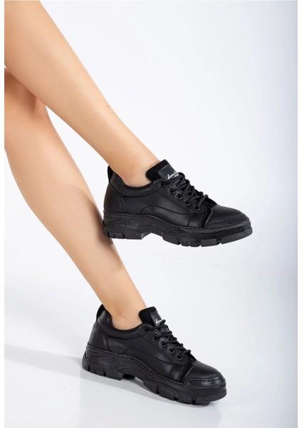 JANE Bağcıklı Ortopedik Kadın Sneaker Spor Ayakkabı - Siyah