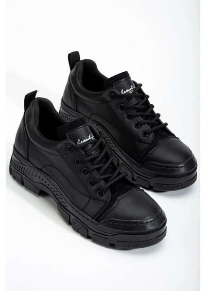 JANE Bağcıklı Ortopedik Kadın Sneaker Spor Ayakkabı - Siyah