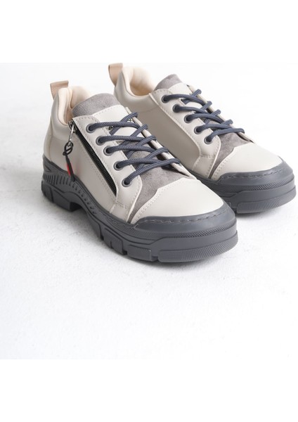 Naritha Fermuarlı & Bağcıklı Ortopedik Kadın Krem Sneaker