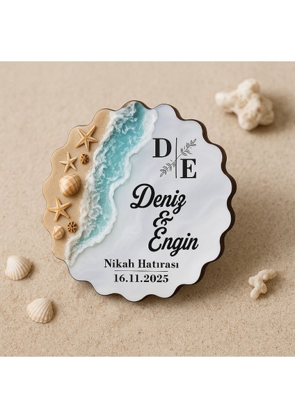 50 Adet Epoksi Deniz Dalgası Görünümlü Ahşap Magnet - Kişiye Özel Nikah & Düğün Hediyeliği
