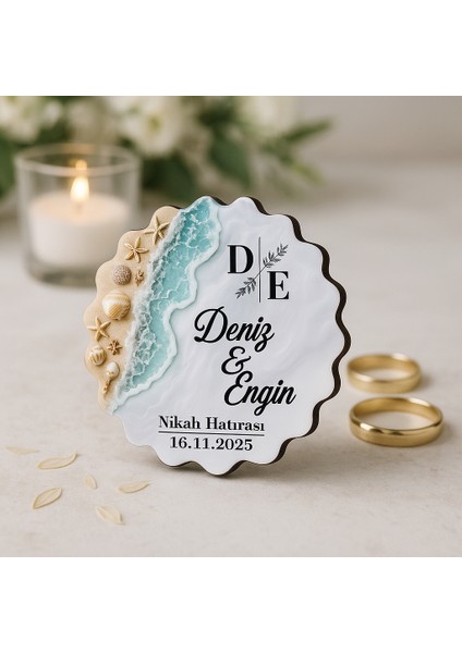 50 Adet Epoksi Deniz Dalgası Görünümlü Ahşap Magnet - Kişiye Özel Nikah & Düğün Hediyeliği fiyatları