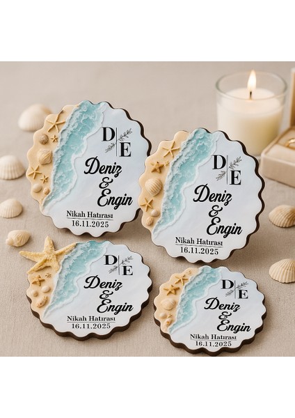 50 Adet Epoksi Deniz Dalgası Görünümlü Ahşap Magnet - Kişiye Özel Nikah & Düğün Hediyeliği modelleri
