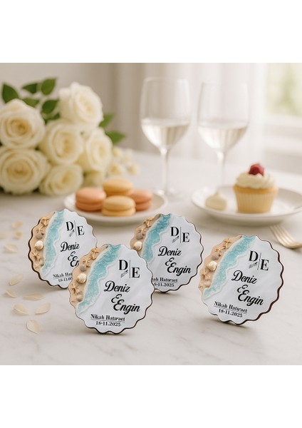 50 Adet Epoksi Deniz Dalgası Görünümlü Ahşap Magnet - Kişiye Özel Nikah & Düğün Hediyeliği