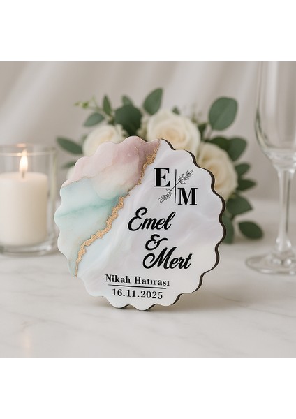 50 Adet Epoksi-Mermer Görünümlü Kişiye Özel Ahşap Magnet – Pastel - Nikah & Düğün Hediyeliği