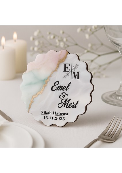 50 Adet Epoksi-Mermer Görünümlü Kişiye Özel Ahşap Magnet – Pastel - Nikah & Düğün Hediyeliği modelleri