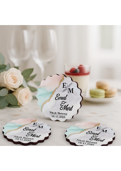 50 Adet Epoksi-Mermer Görünümlü Kişiye Özel Ahşap Magnet – Pastel - Nikah & Düğün Hediyeliği fırsatları