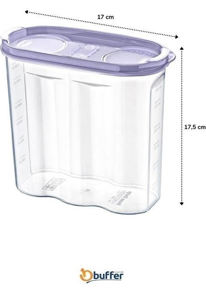Buffer® 2 Kapaklı Ölçekli Erzak Kuru Gıda Saklama Kutusu Kabı - 1,7 Litre - SA935