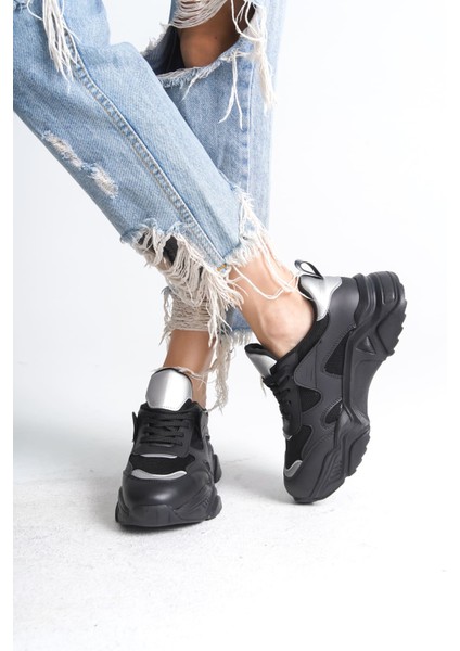 Flexstep Ortopedik Tabanlı Triko Spor Ayakkabı Siyah Gri