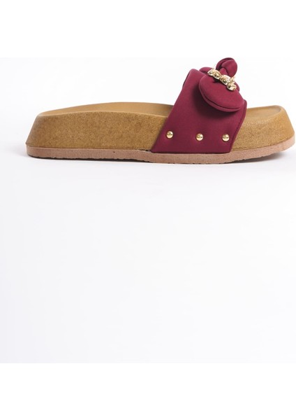Dılush Kalın ve Ortopedik Taban Ayıcıklı Saten Kadın Terlik - Bordo