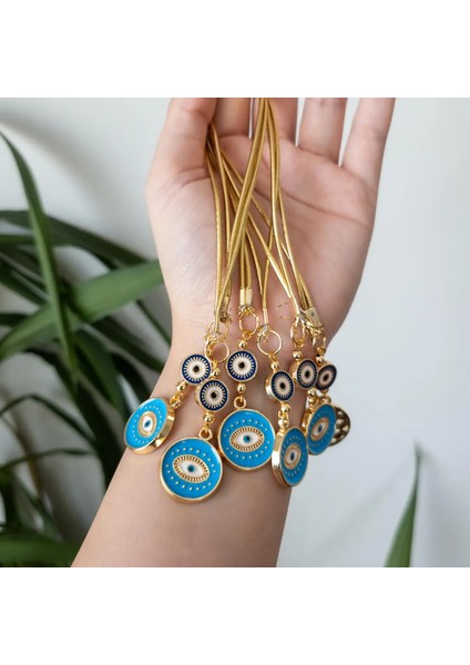 Yaldizli Açik Mavi Metal Yuvarlak Nazar Boncuklu Araba Ayna Süsü Araba Nazarlik Nazar Korumasi fiyatları